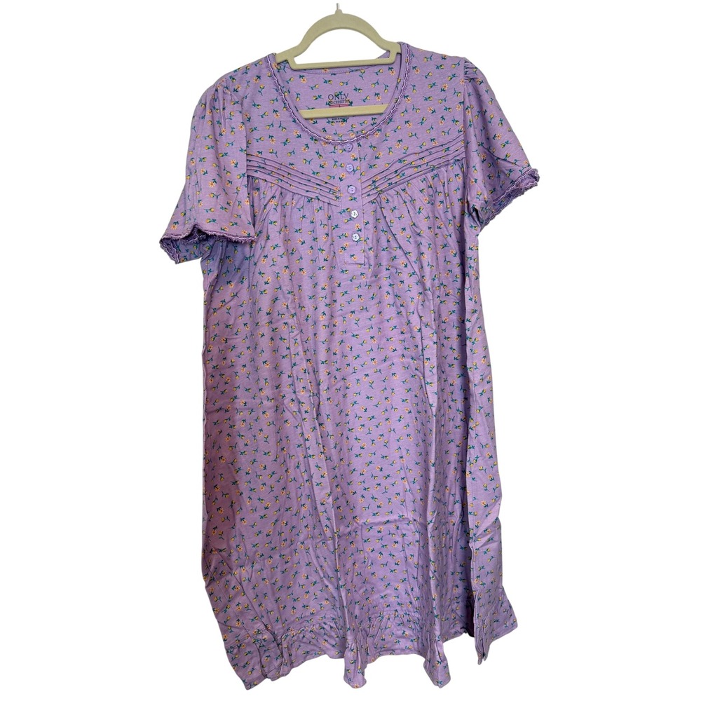Vtg Style Floral Cotton Nightgown M Purple Coquette Grannycore Sleepwear Lounge